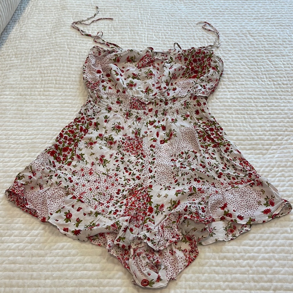 Super cute floral + cherry print romper